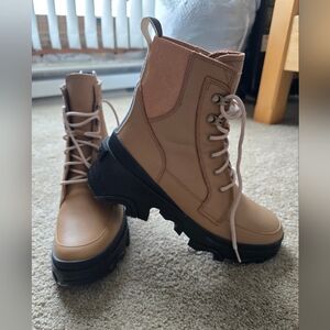 Sorel Tan and Black Combat Boots
